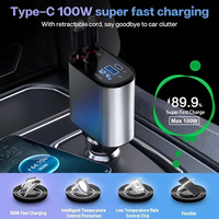 4 in 1 car charger, 120W car charger, multi port car charger, fast car charger for iPhone and Android, retractable USB car charger, Type-C PD car charger